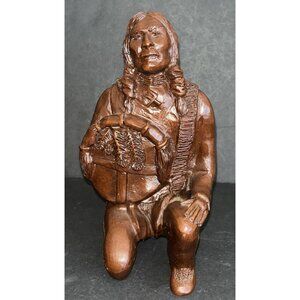 1996 Native American Indian Chief 7" Sculpture Statue Red Mill #468 W/ Shield